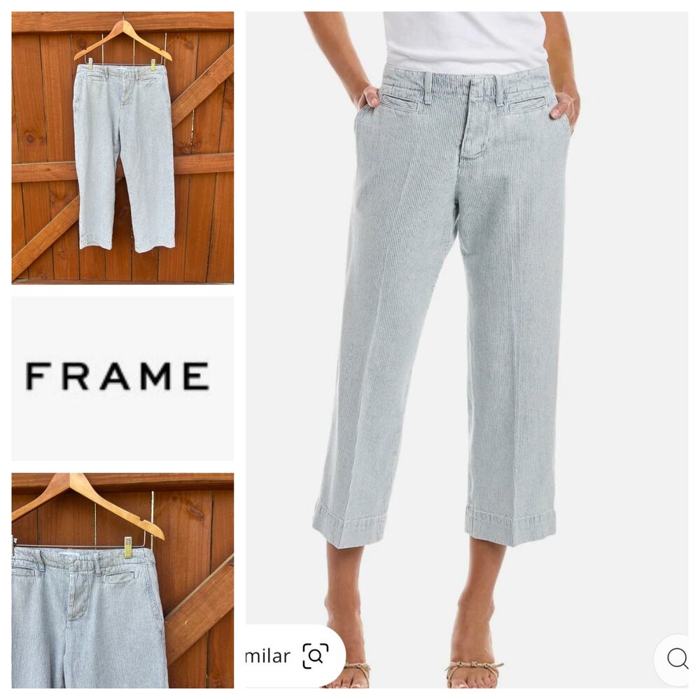 FRAME Le Tomboy‎ Buttonfly Trouser in Bleached Stripe Size 28